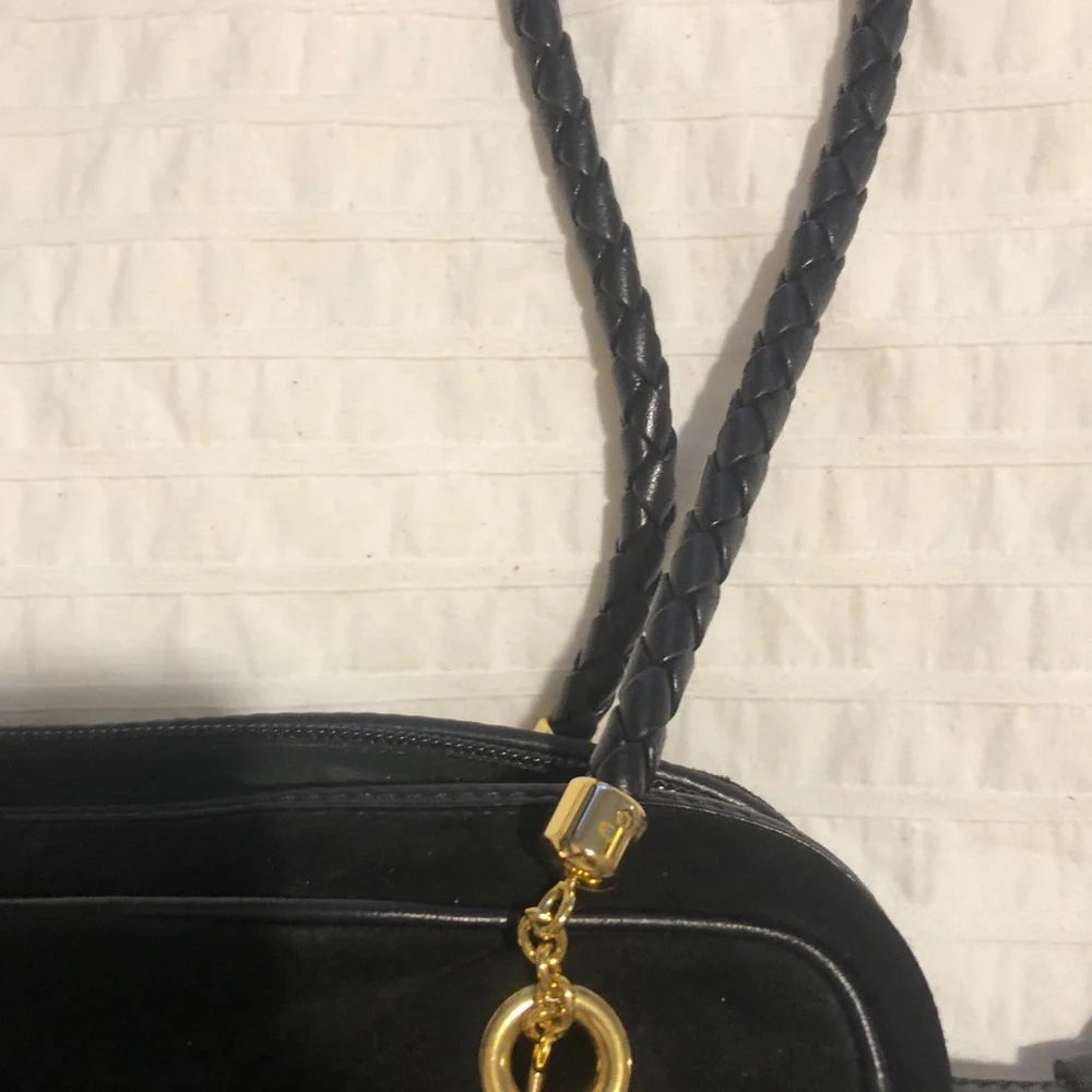 Bottega Veneta Black Suede Shoulder Bag with Leather straps Gold accents - Picture 6 of 13